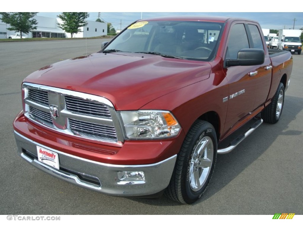 2011 Ram 1500 SLT Quad Cab - Flame Red / Light Pebble Beige/Bark Brown photo #2