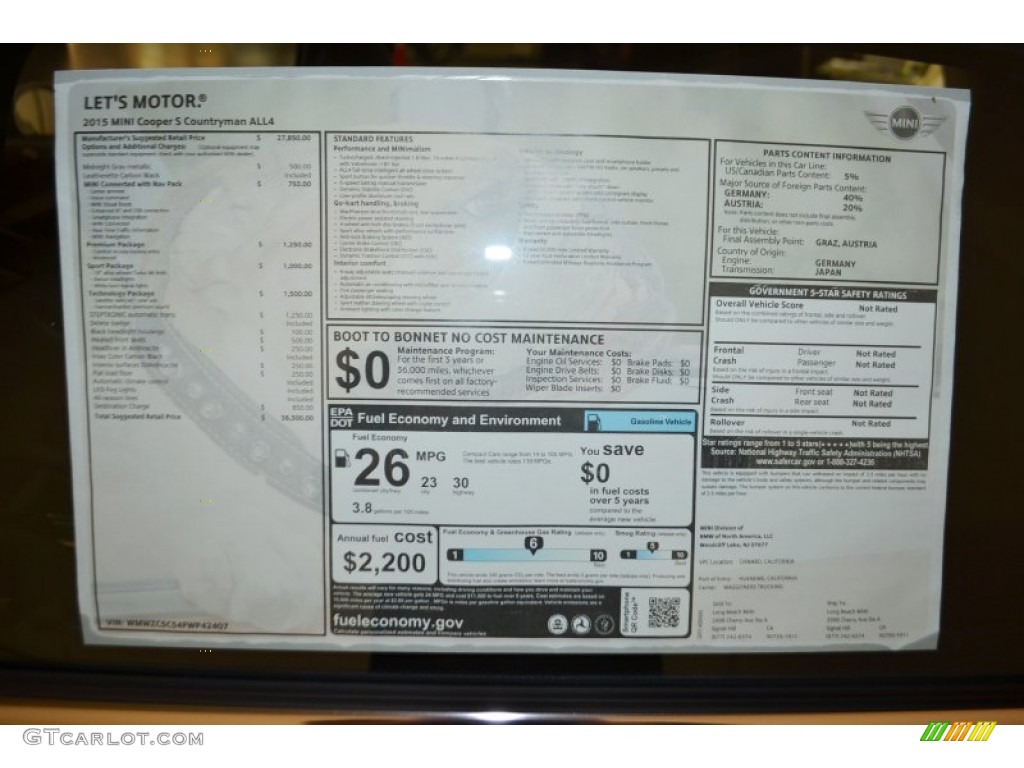 2015 Mini Countryman Cooper S All4 Window Sticker Photos