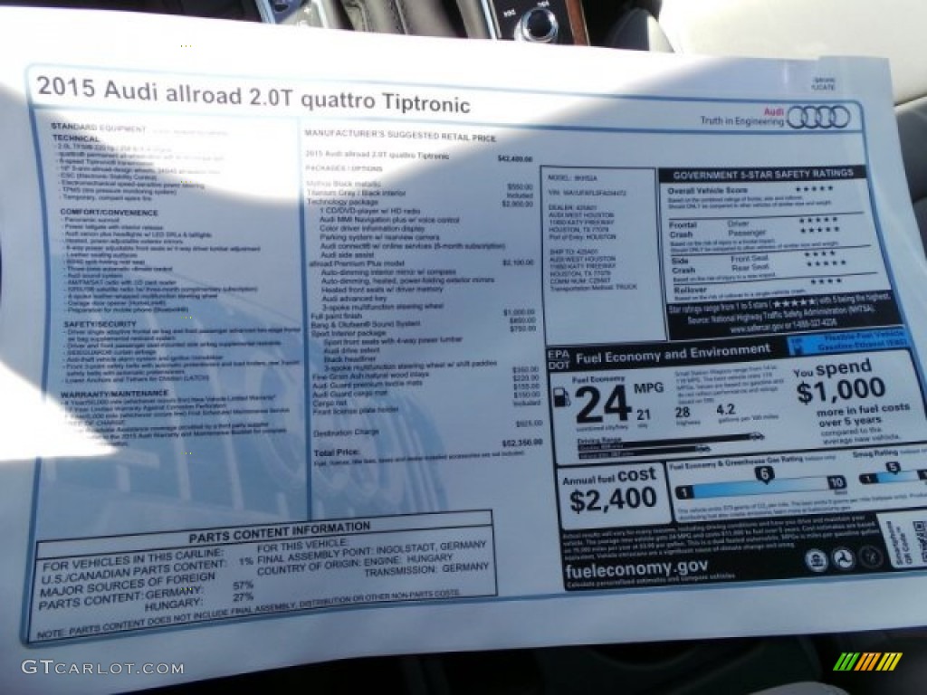2015 Audi allroad Premium Plus quattro Window Sticker Photo #98027147