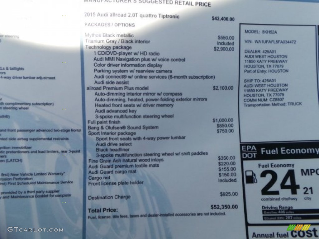 2015 Audi allroad Premium Plus quattro Window Sticker Photo #98027170