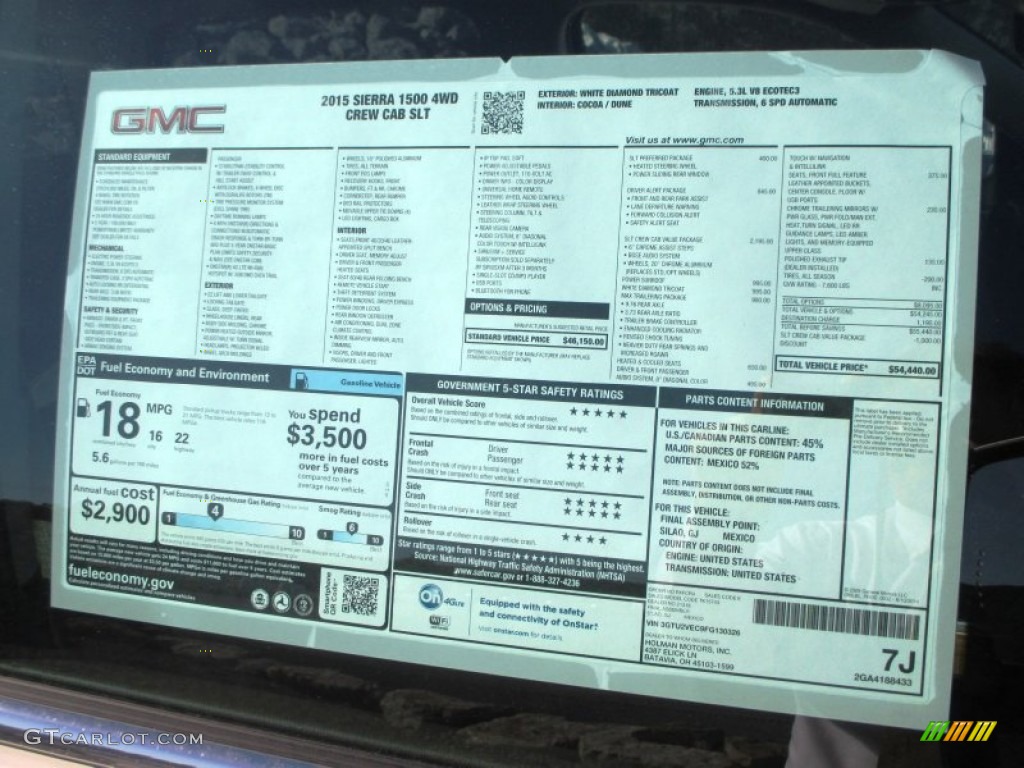2015 GMC Sierra 1500 SLT Crew Cab 4x4 Window Sticker Photo #98030728