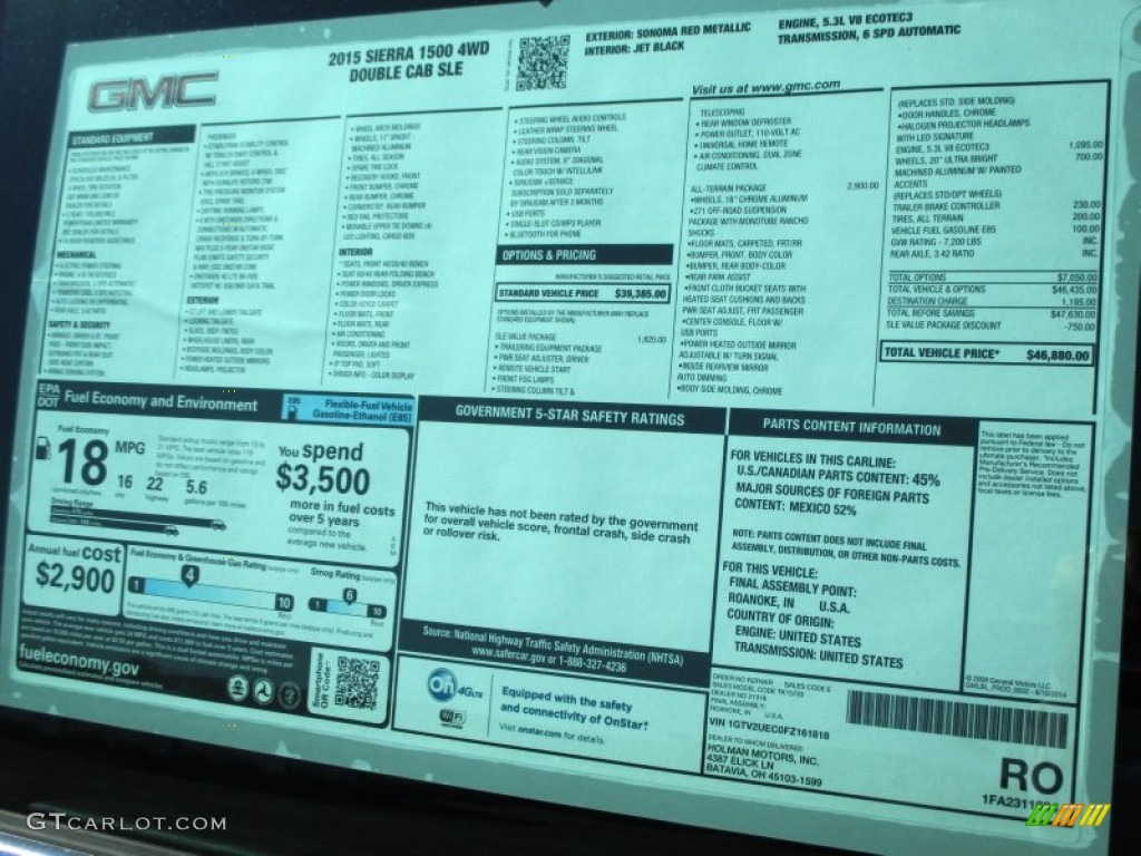 2015 GMC Sierra 1500 SLE Double Cab 4x4 Window Sticker Photo #98032369