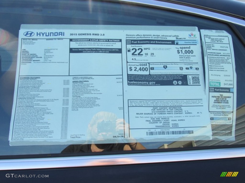 2015 Hyundai Genesis 3.8 Sedan Window Sticker Photos