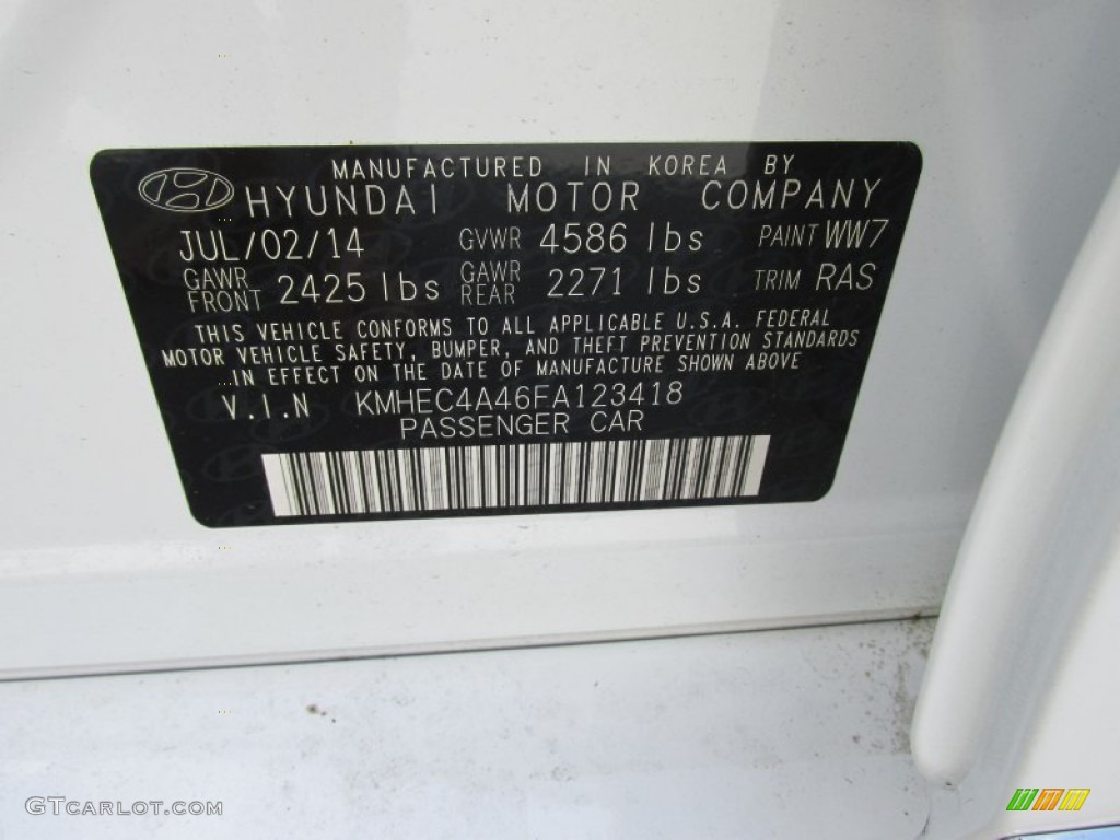 2015 Sonata Hybrid Color Code WW7 for Diamond White Pearl Photo #98044489