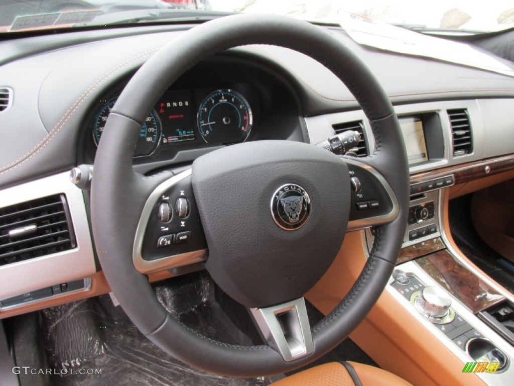 2015 Jaguar XF 3.0 AWD London Tan/Warm Charcoal Steering Wheel Photo #98060261