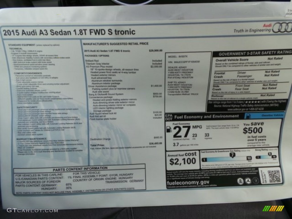 2015 Audi A3 1.8 Premium Plus Window Sticker Photo #98060410