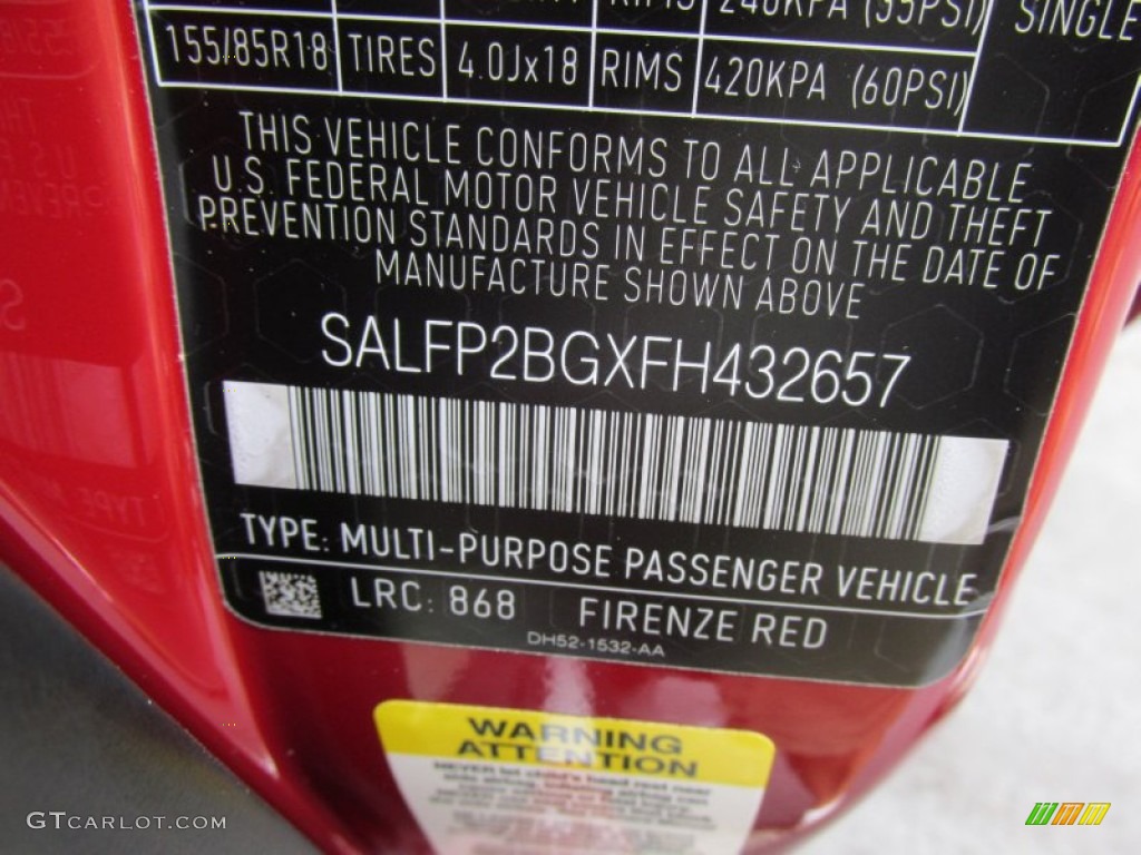 2015 LR2 Color Code 868 for Firenze Red Metallic Photo #98061793