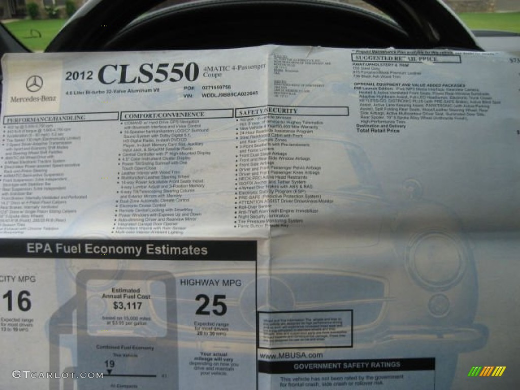 2012 Mercedes-Benz CLS 550 4Matic Coupe Window Sticker Photo #98094044