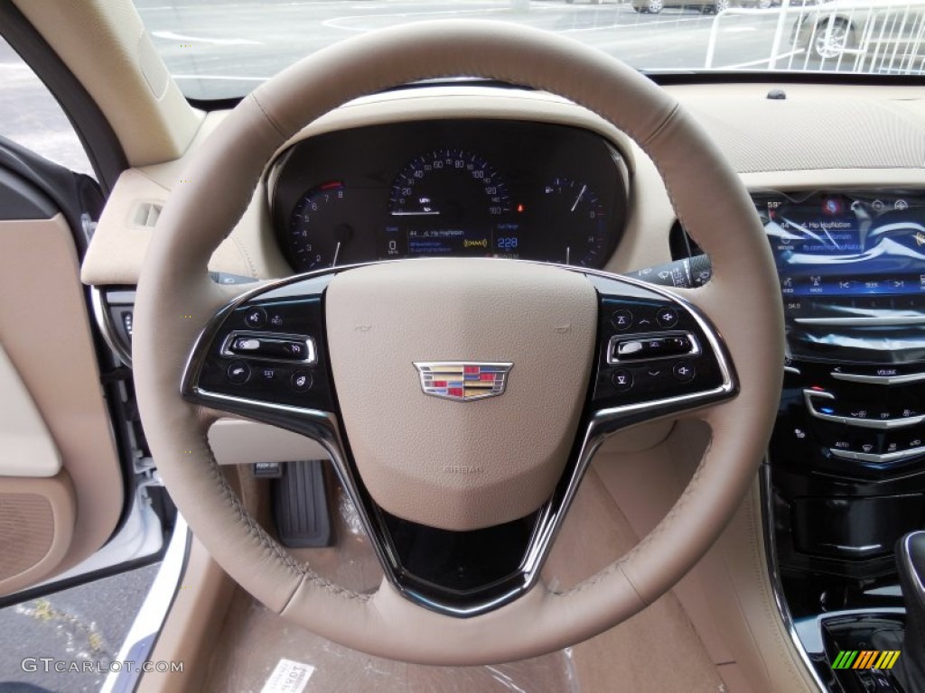 2015 Cadillac ATS 2.0T Luxury AWD Sedan Light Neutral/Medium Cashmere Steering Wheel Photo #98107058