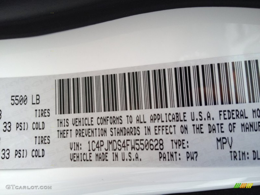 2015 Cherokee Color Code PW7 for Bright White Photo #98116295