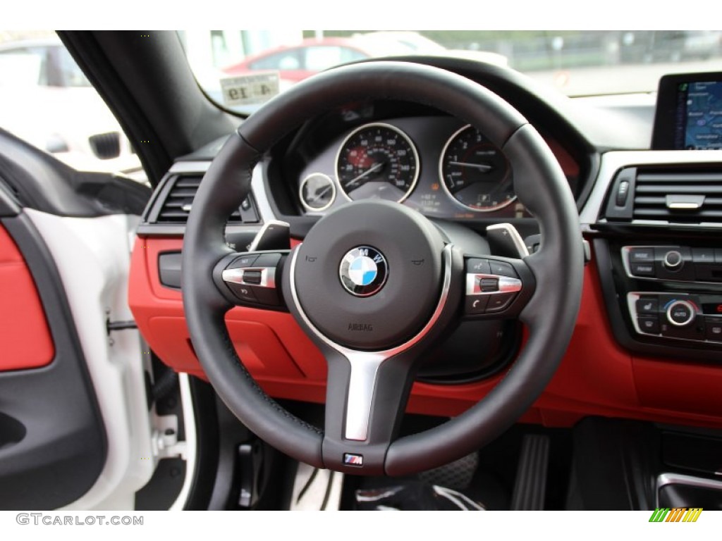 2014 BMW 4 Series 428i xDrive Coupe Coral Red Steering Wheel Photo #98118350