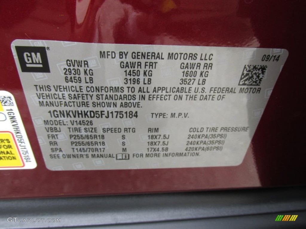 2015 Traverse LT AWD - Siren Red Tintcoat / Ebony photo #19