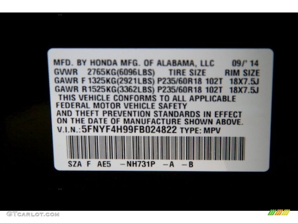 2015 Pilot Touring 4WD - Crystal Black Pearl / Black photo #25