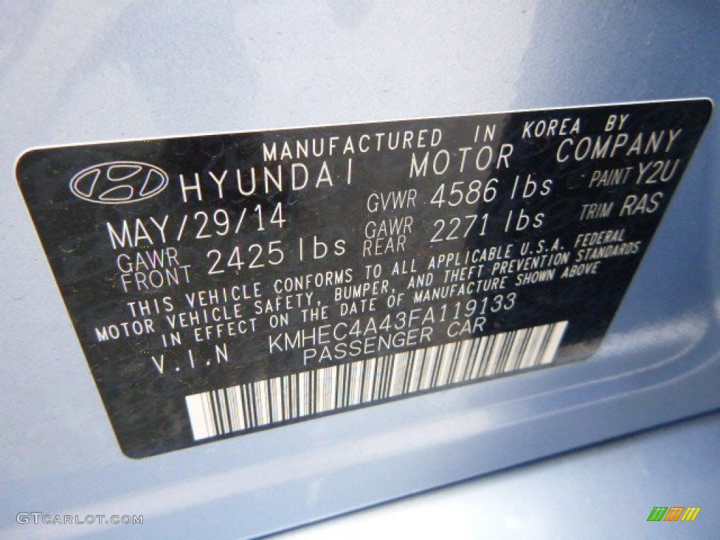 2015 Sonata Hybrid Color Code Y2U for Blue Sky Metallic Photo #98143811