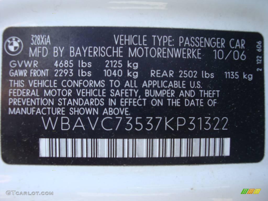 2007 3 Series 328xi Sedan - Alpine White / Black photo #15