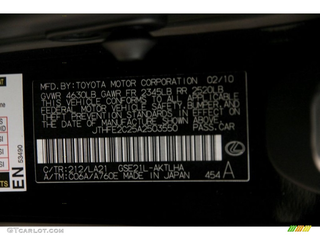2010 Lexus IS 350C Convertible Color Code Photos