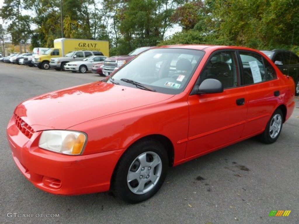 2002 Accent GL Sedan - Retro Red / Gray photo #1