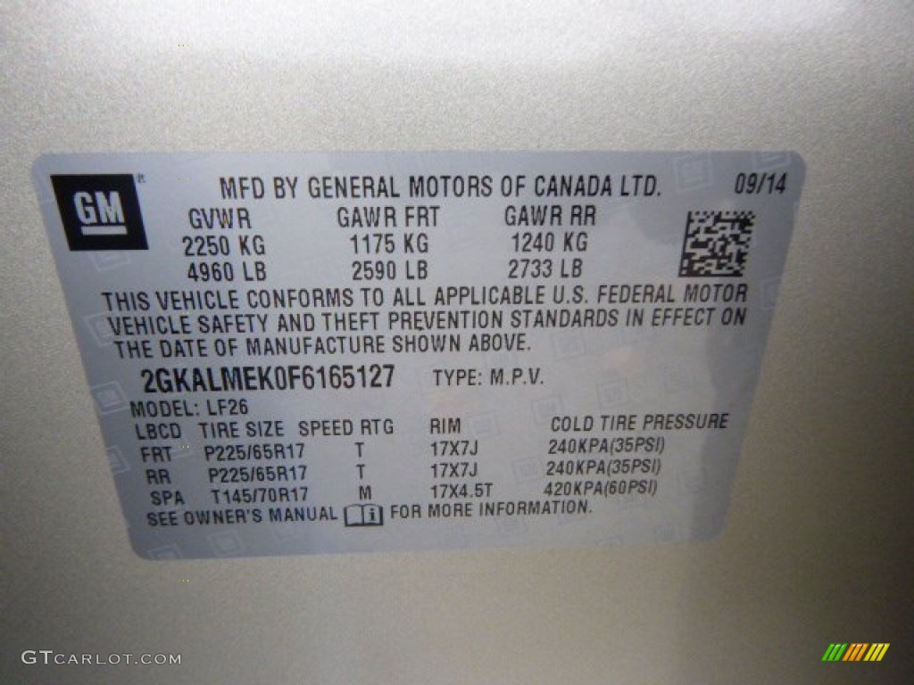2015 GMC Terrain SLE Info Tag Photos