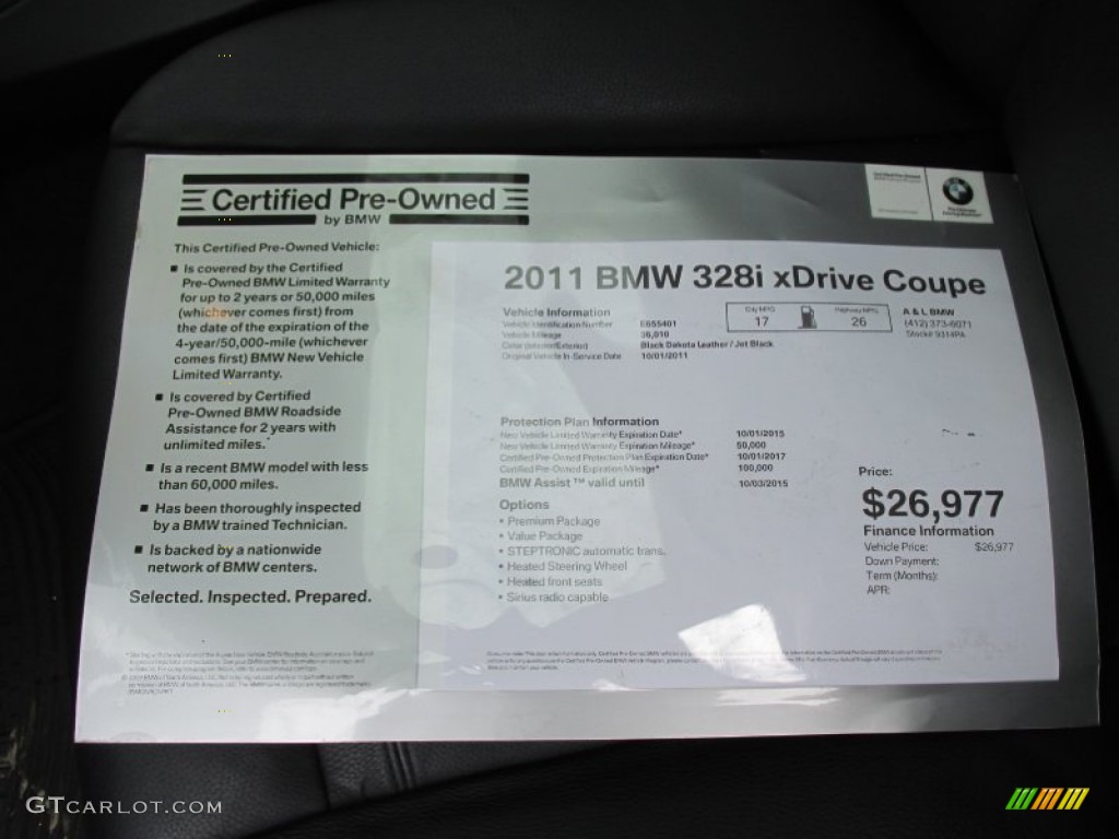 2011 3 Series 328i xDrive Coupe - Jet Black / Black photo #12