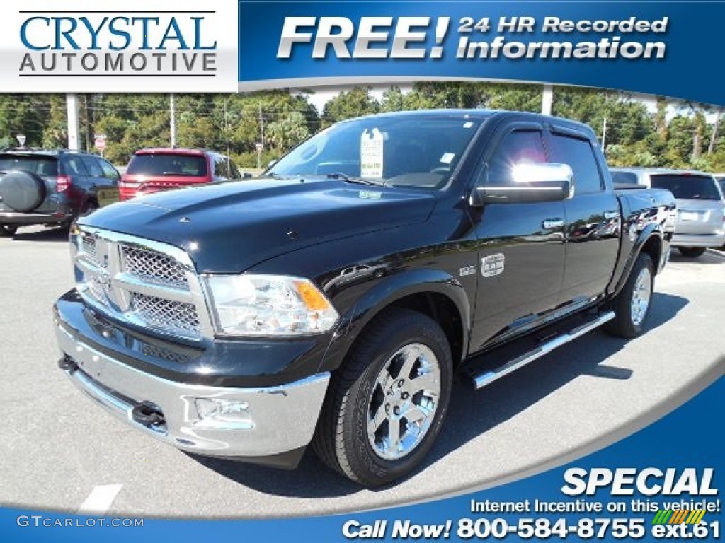 2012 Ram 1500 Laramie Longhorn Crew Cab 4x4 - Black / Light Pebble Beige/Bark Brown photo #1