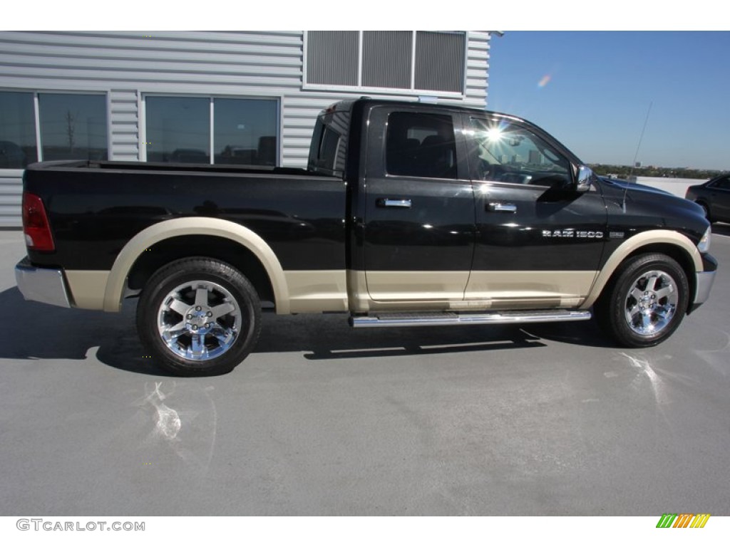 2011 Ram 1500 Laramie Quad Cab - Brilliant Black Crystal Pearl / Light Pebble Beige/Bark Brown photo #4