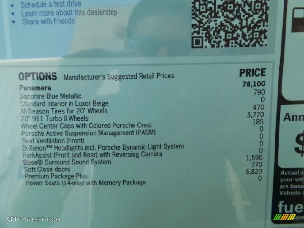 2015 Porsche Panamera Standard Panamera Model Window Sticker Photo #98262875
