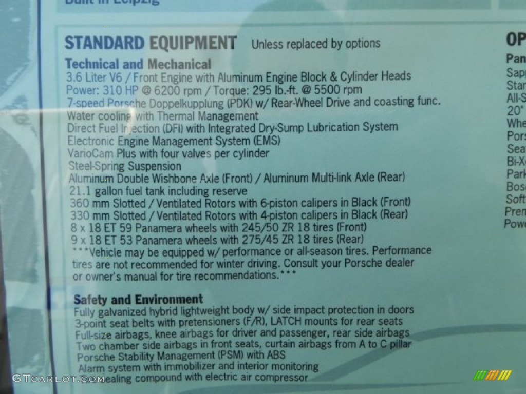2015 Porsche Panamera Standard Panamera Model Window Sticker Photo #98262902