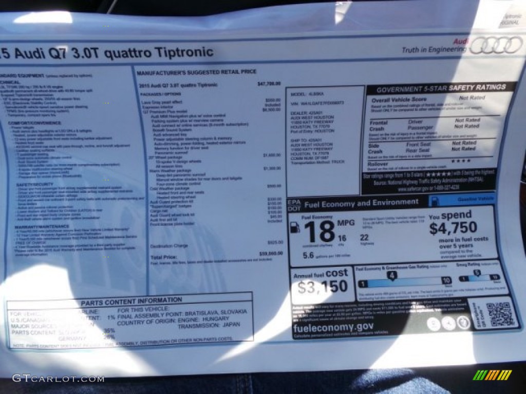 2015 Audi Q7 3.0 Premium Plus quattro Window Sticker Photo #98263788