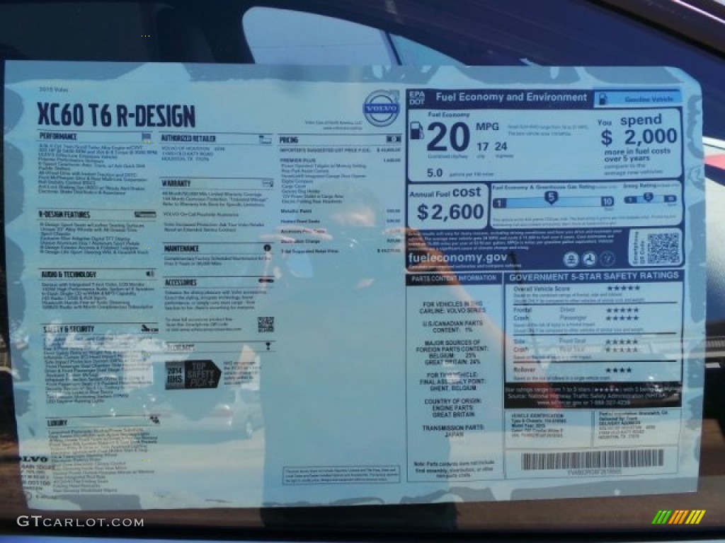 2015 Volvo XC60 T6 AWD R-Design Window Sticker Photo #98264325