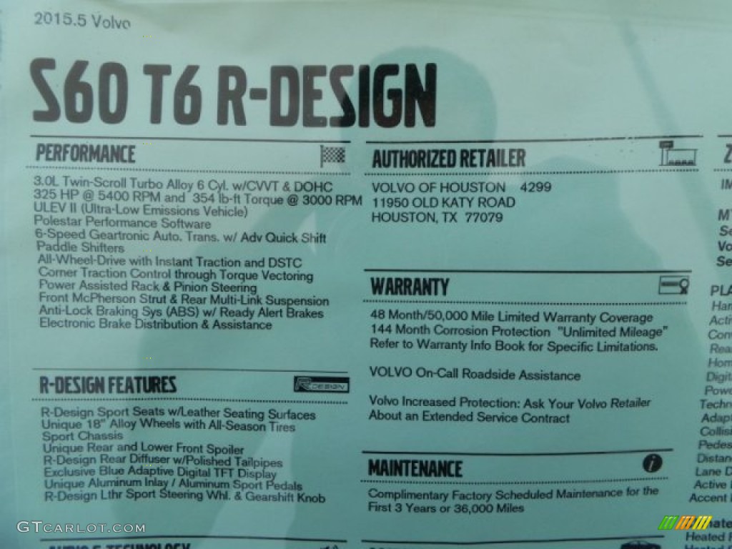 2015 Volvo S60 T6 AWD R-Design Window Sticker Photos