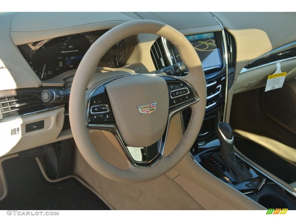 2015 Cadillac ATS 2.5 Luxury Sedan Light Neutral/Medium Cashmere Steering Wheel Photo #98276558