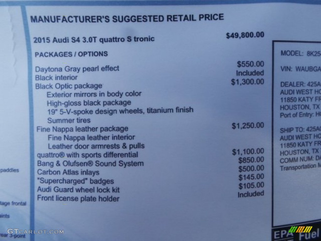2015 Audi S4 Premium Plus 3.0 TFSI quattro Window Sticker Photo #98290639