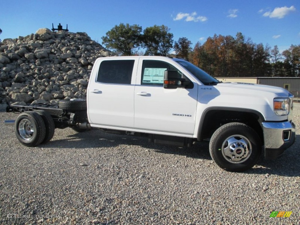 Summit White 2015 GMC Sierra 3500HD SLE Crew Cab 4x4 Dual Rear Wheel Chassis Exterior Photo #98296585