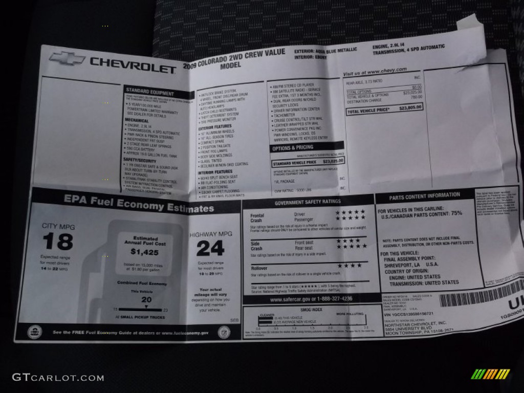 2009 Chevrolet Colorado LT Crew Cab Window Sticker Photo #98298049