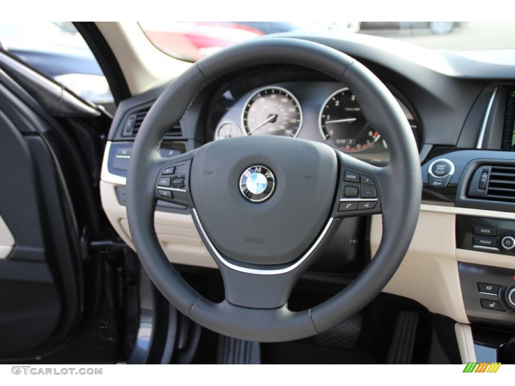2014 BMW 5 Series 535d xDrive Sedan Ivory White/Black Steering Wheel Photo #98309107