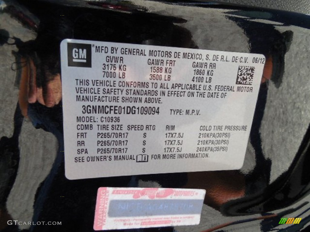 2013 Chevrolet Avalanche LT Info Tag Photo #98311603