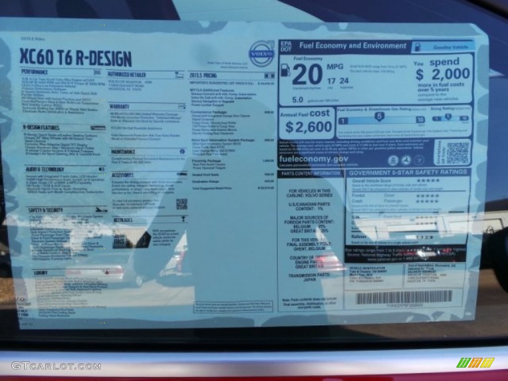 2015 Volvo XC60 T6 AWD R-Design Window Sticker Photo #98311675