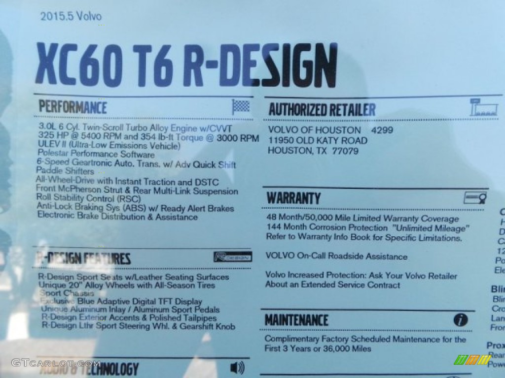 2015 Volvo XC60 T6 AWD R-Design Window Sticker Photo #98311720