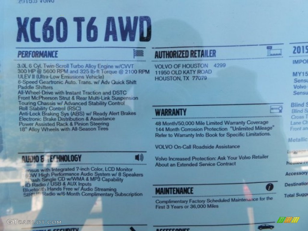 2015 Volvo XC60 T6 AWD Window Sticker Photo #98313979