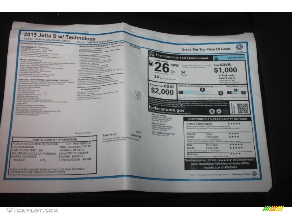 2015 Volkswagen Jetta S Sedan Window Sticker Photo #98318629