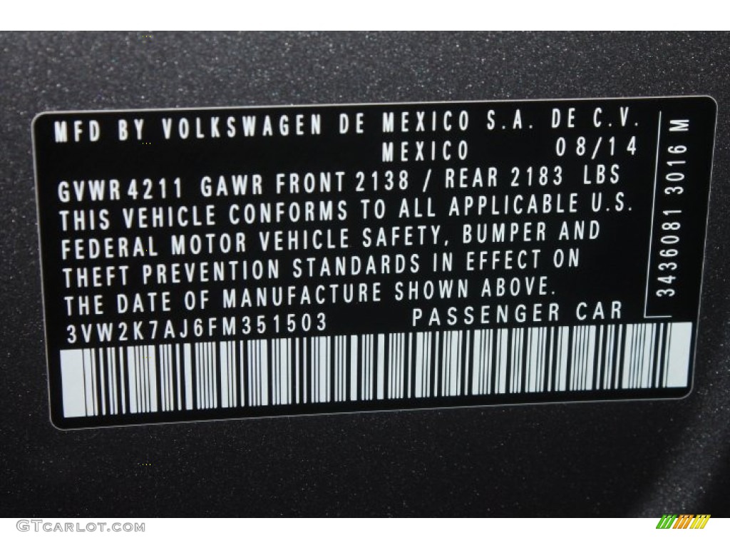 2015 Volkswagen Jetta S Sedan Info Tag Photo #98318650