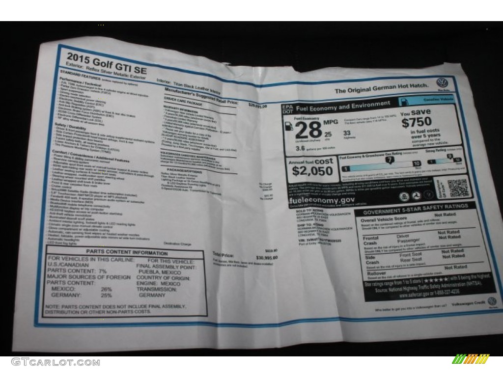 2015 Volkswagen Golf GTI 4-Door 2.0T SE Window Sticker Photos
