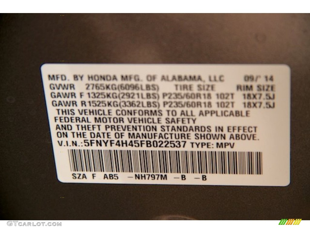 2015 Pilot EX 4WD - Modern Steel Metallic / Gray photo #23