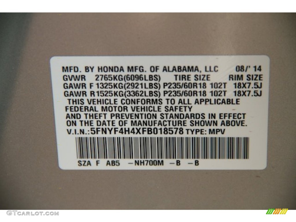 2015 Pilot EX 4WD - Alabaster Silver Metallic / Gray photo #23