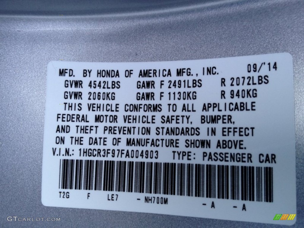 2015 Honda Accord Touring V6 Sedan Color Code Photos