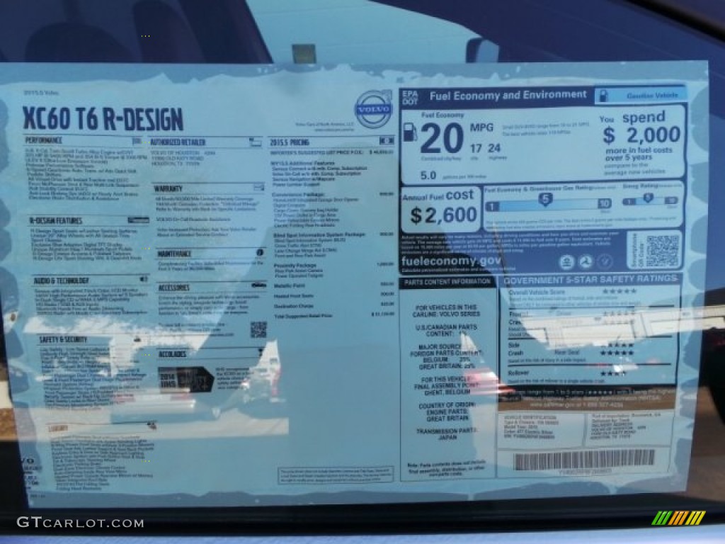 2015 Volvo XC60 T6 AWD R-Design Window Sticker Photo #98368038