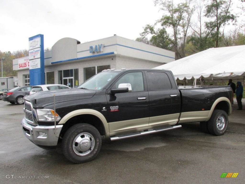 2011 Ram 3500 HD Laramie Crew Cab 4x4 Dually - Brilliant Black Crystal Pearl / Light Pebble Beige/Bark Brown photo #1