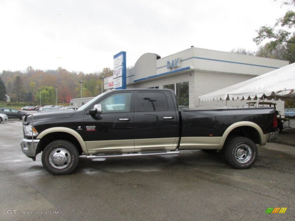 2011 Ram 3500 HD Laramie Crew Cab 4x4 Dually - Brilliant Black Crystal Pearl / Light Pebble Beige/Bark Brown photo #2