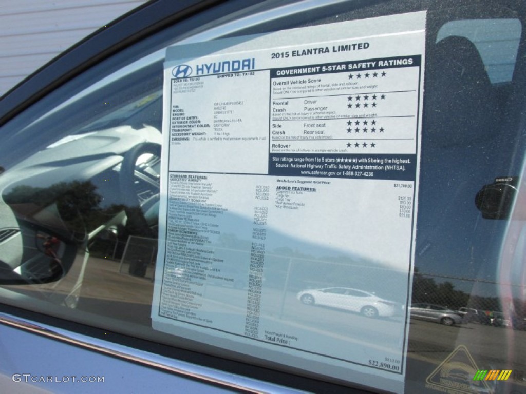 2015 Elantra Limited Sedan - Shimmering Air Silver / Gray photo #36