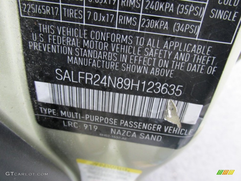 2009 LR2 Color Code 919 for Nazca Sand Metallic Photo #98430239
